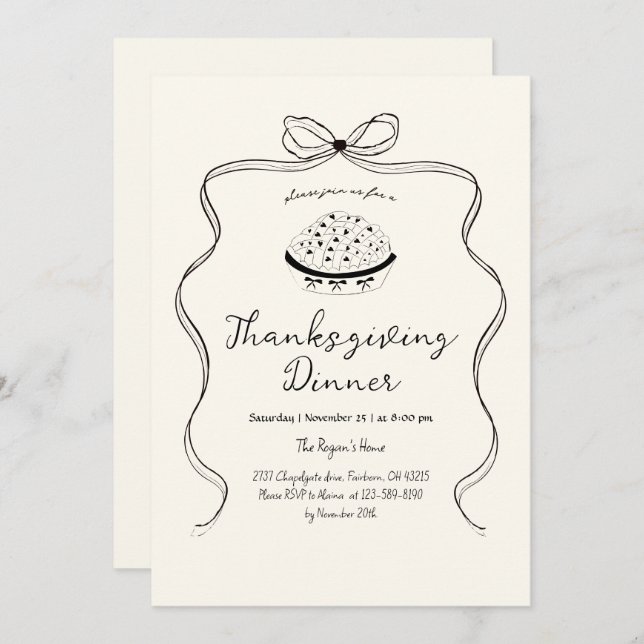Trendy Quirky Hand Drawn Wavy Pie Thanksgiving Invitation (Front/Back)