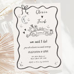 Trendy Quirky Hand Drawn Wavy We Eloped Wedding Invitation<br><div class="desc">A modern whimsical and funky hand drawn scribble we eloped after wedding invitation following the latest trend in wedding stationary.  A retro moon and a funky wedding car illustration make it a perfect contemporary trendy elopement invite.</div>