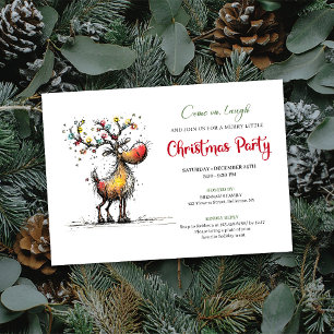 Trendy Quirky Reindeer Watercolor Party Invite