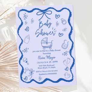 Trendy Quirky Wavy Hand Drawn Bow Baby Shower Invitation