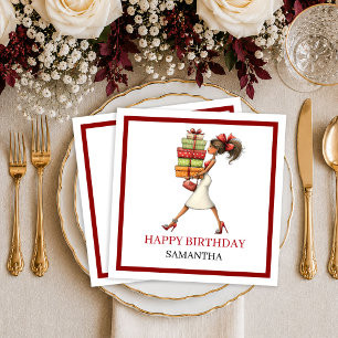 Trendy Quirky Woman Marsala Script Birthday Napkin