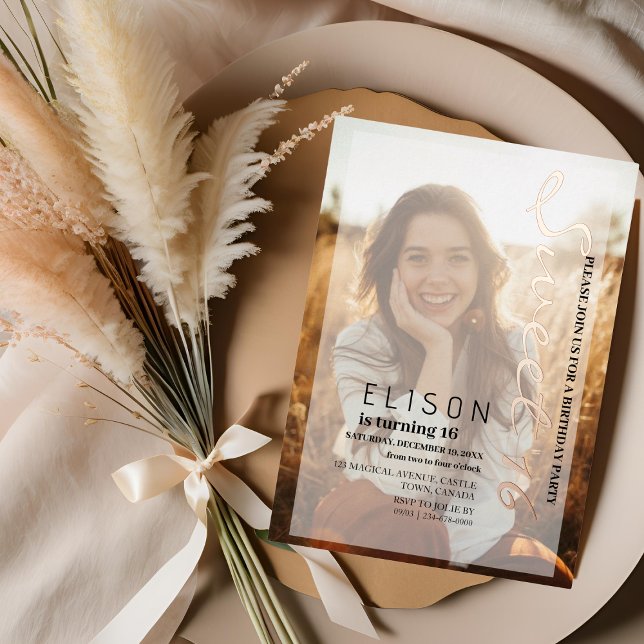 Trendy Rah-rah Modern Script 2 Photo Sweet 16 Rose (Creator Uploaded)