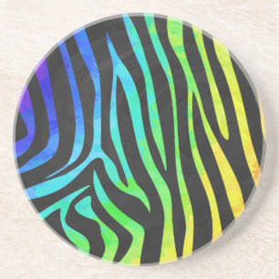 Trendy Rainbow and Black Zebra Animal Print on ele Coaster