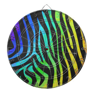 Trendy Rainbow and Black Zebra Animal Print on ele Dartboard