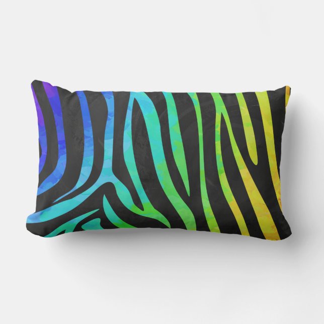 Trendy Rainbow and Black Zebra Animal Print on ele Lumbar Cushion (Front)
