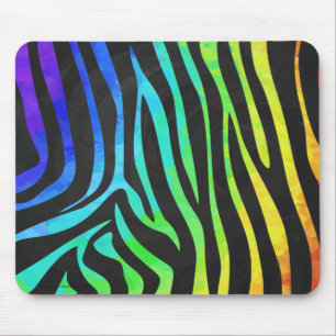 Trendy Rainbow and Black Zebra Animal Print on ele Mouse Pad