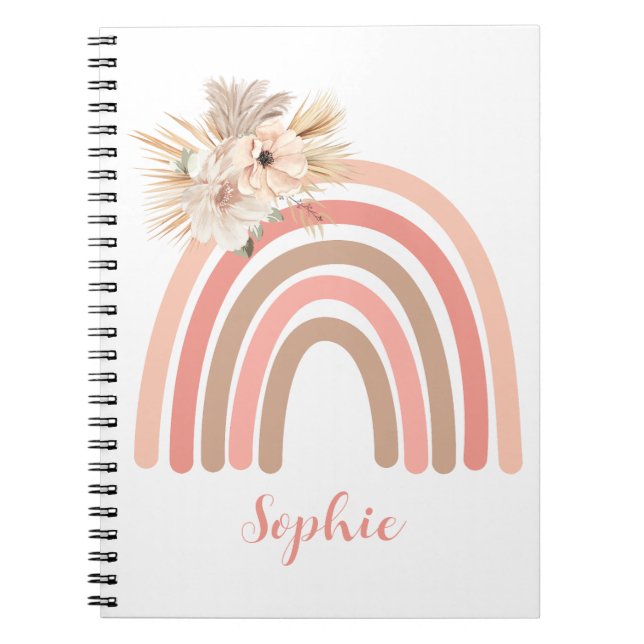 Trendy Rainbow Boho Pink Dried Flowers Notebook (Front)