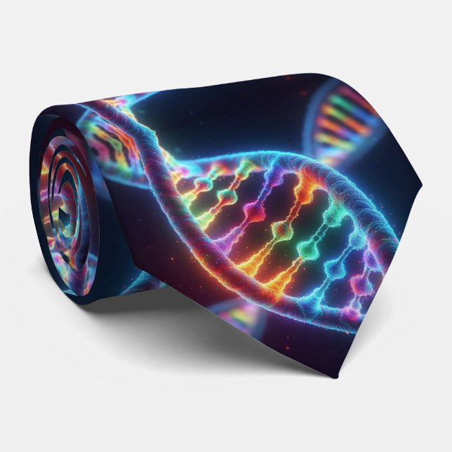 Trendy Rainbow Double Helix DNA Necktie  (Rolled)