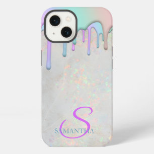 Trendy Rainbow Drips Holographic Opal iPhone 13 Case