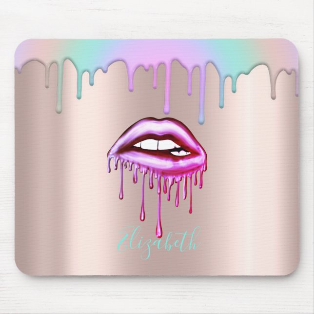 Trendy Rainbow Drips Metallic Dripping Lips Mouse Pad (Front)