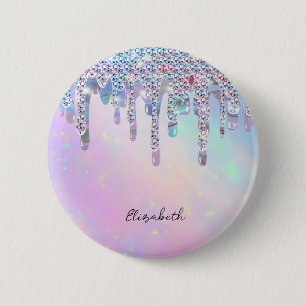 Trendy Rainbow Glitter Drips Holographic 6 Cm Round Badge