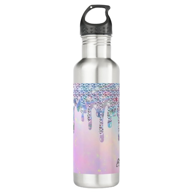 Trendy Rainbow Glitter Drips Holographic 710 Ml Water Bottle (Front)