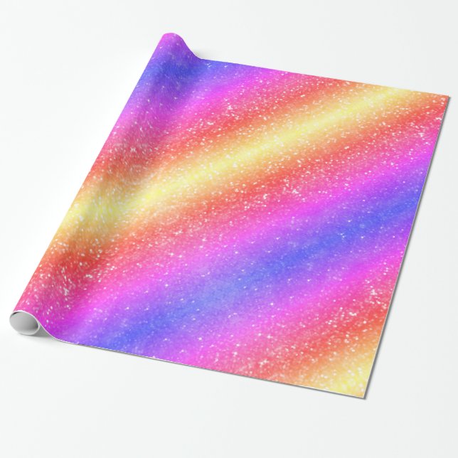Trendy Rainbow Glitter Wrapping Paper (Unrolled)
