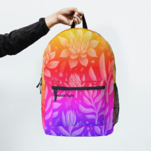 Trendy Rainbow Gradient Garden Zen Floral Pattern Printed Backpack