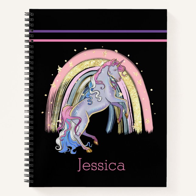 Trendy Rainbow Unicorn Pink Purple  Notebook (Front)