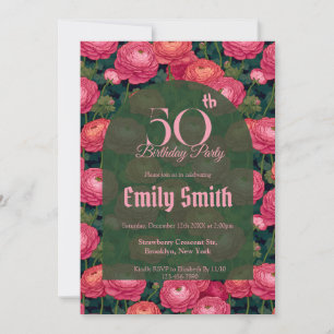 Trendy Ranunculus Sparkle 70Th Birthday Invitation