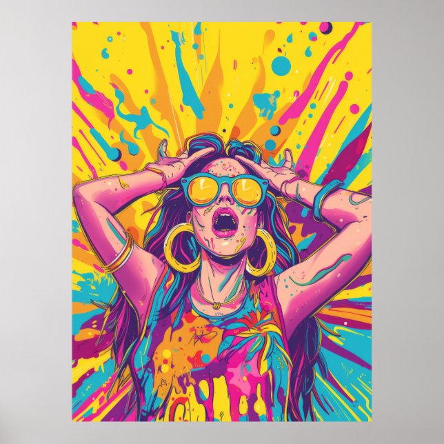 Trendy Rave Party Flat Illustration Doodle Poster (Front)