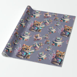 Trendy Reading Cats Wrapping Paper