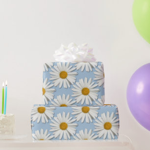 Trendy Real Daisy Flowers - Wedding Blue Fashion Wrapping Paper