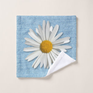 Trendy Real Daisy on Pale Washed Denim - Hippie Wash Cloth