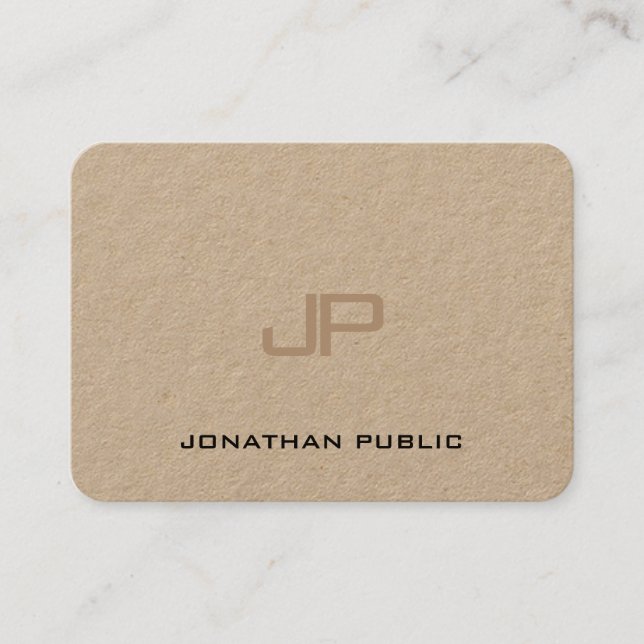 Trendy Real Kraft Paper Elegant Monogram Template Business Card (Front)
