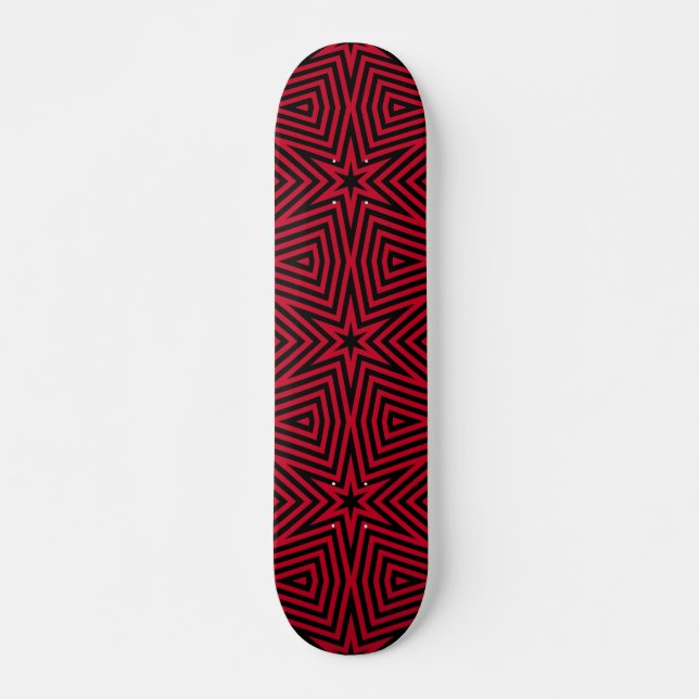 Trendy Red and Black Star Pattern Skateboard (Front)