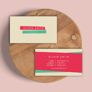 Trendy Red and Green Blogger Social Media Business Card