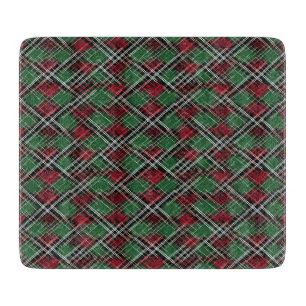 Trendy Red and Green Christmas Plaid Pattern Cutting Board