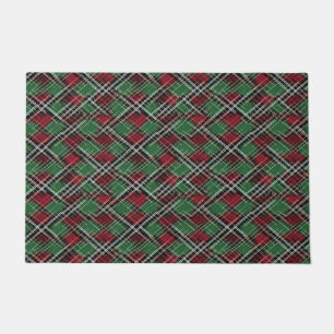 Trendy Red and Green Christmas Plaid Pattern Doormat
