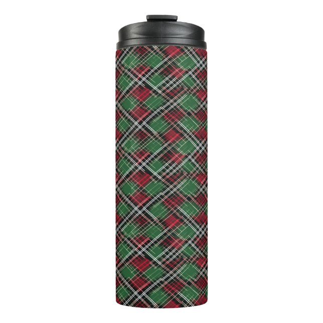 Trendy Red and Green Christmas Plaid Pattern Thermal Tumbler (Front)