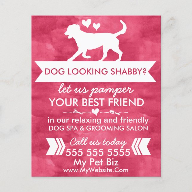 Trendy Red and White Custom Dog Grooming Flyer (Front)