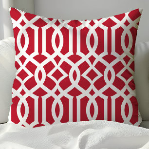 Trendy Red and White Moroccan Trellis Pattern Cushion