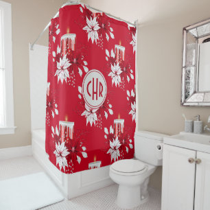 Trendy Red and White Poinsettia Flower Shower Curtain