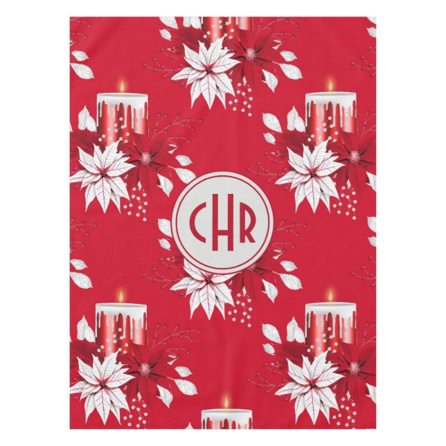Trendy Red and White Poinsettia Flower Tablecloth (Front)