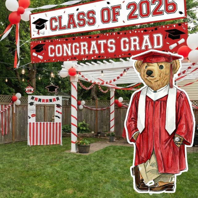 Trendy Red Bear Printable Graduation Party Decor (Creator Uploaded)