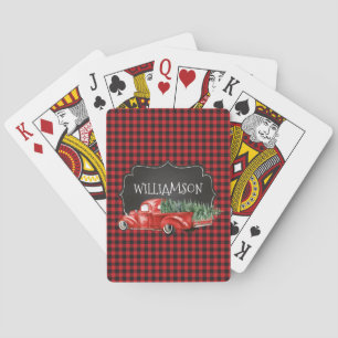 Trendy Red & Black Buffalo Plaid Red Vintage Truck Playing Cards