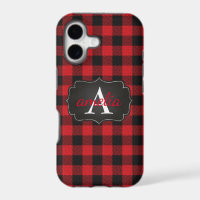 Trendy Red Black Buffalo Plaid Your Name Checks