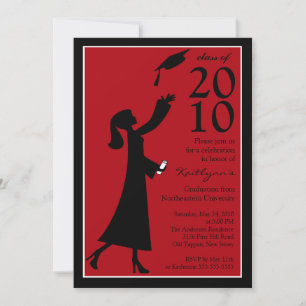 Trendy Red & Black Graduation Invitation