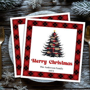 Trendy Red Black Plaid Napkin Custom Christmas