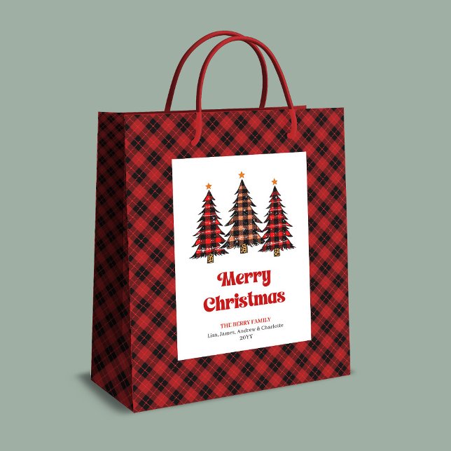 Trendy red black tartan Christmas gift bag custom (Trendy red black tartan Christmas gift bag custom)