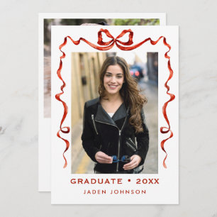 Trendy Red Bow Ribbon 2 PHOTO Graduation Party Invitation