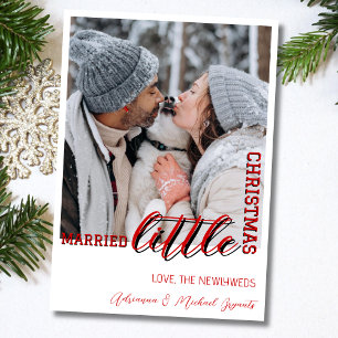 Trendy Red Calligraphy Married Little Christmas Holiday Card