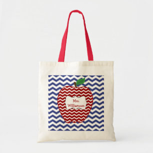 Trendy Red Chevron Zigzag Apple Teacher Tote Bag