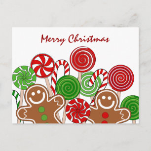 Trendy red Christmas gingerbreads Holiday Postcard