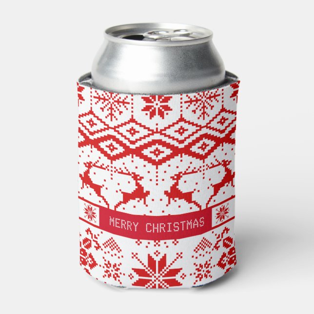 Trendy Red Christmas Reindeer Can Cooler (Can Front)