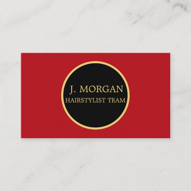 Trendy red circle custom elegant chic gold black business card (Front)