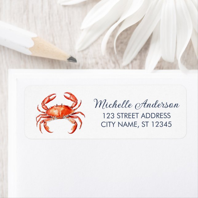 Trendy Red Crab Nautical Return Address Label (Insitu)