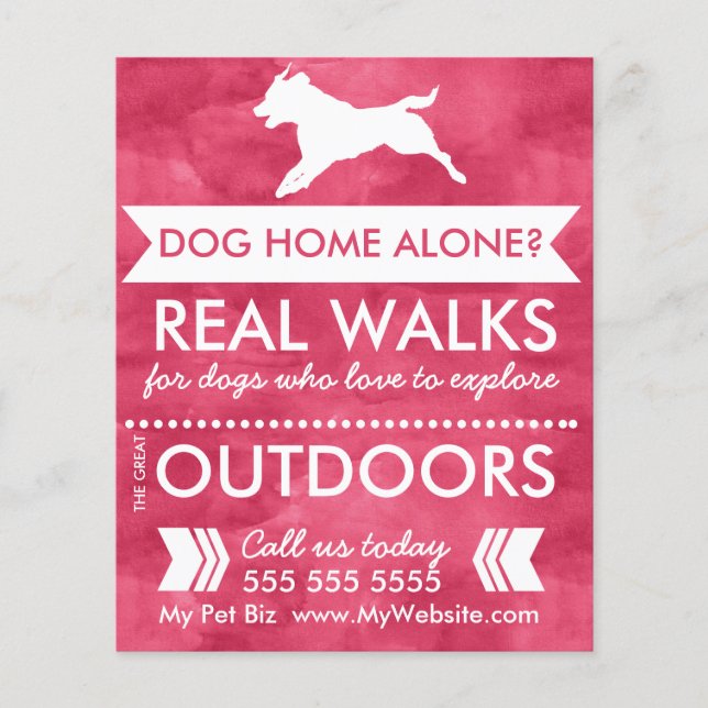 Trendy Red Dog Silhouette Dog Walker Flyer (Front)