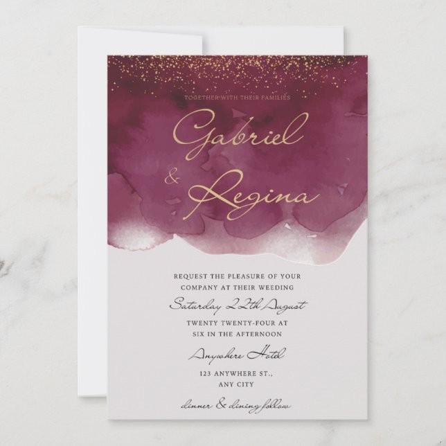 Trendy red elegant | watercolor classic invitation (Front)