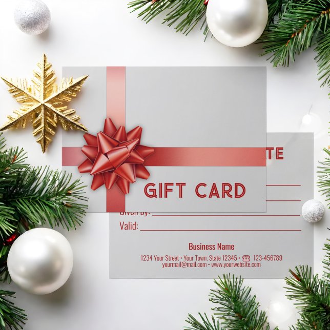 Trendy Red Gift Bow Satin Ribbon White Gift Card (Creator Uploaded)